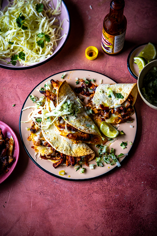 Spicy Air-Fried Chicken Tacos with Quick Slaw | DonalSkehan.com