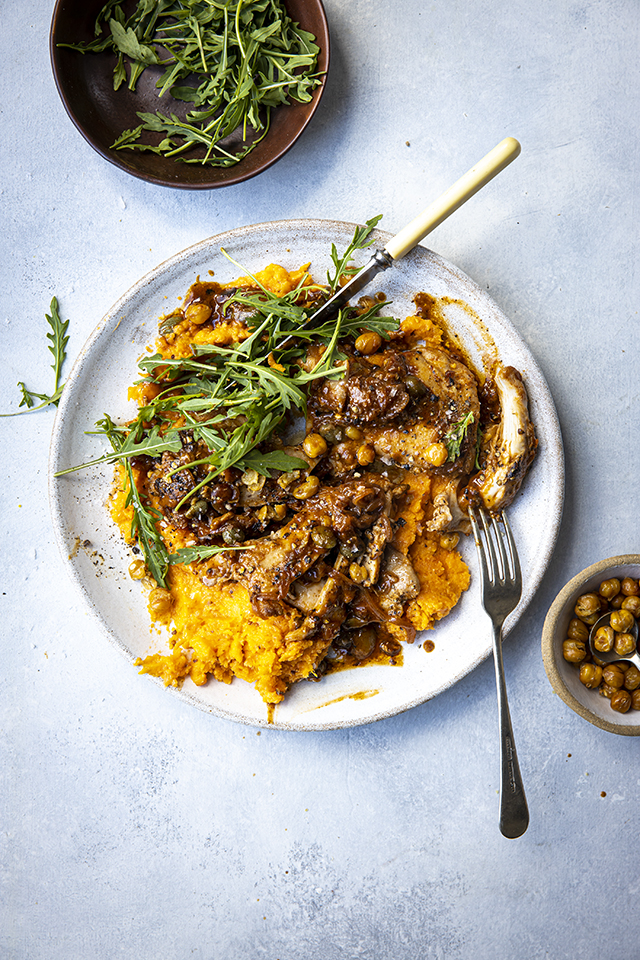Honey & Mustard Chicken Salad Bowl With Sweet Potato Mash, Rocket & Crispy Chickpeas | DonalSkehan.com