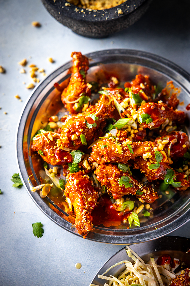 Air-Fried Sweet and Sticky Korean Chicken Wings with Kimchi Slaw Salad | DonalSkehan.com