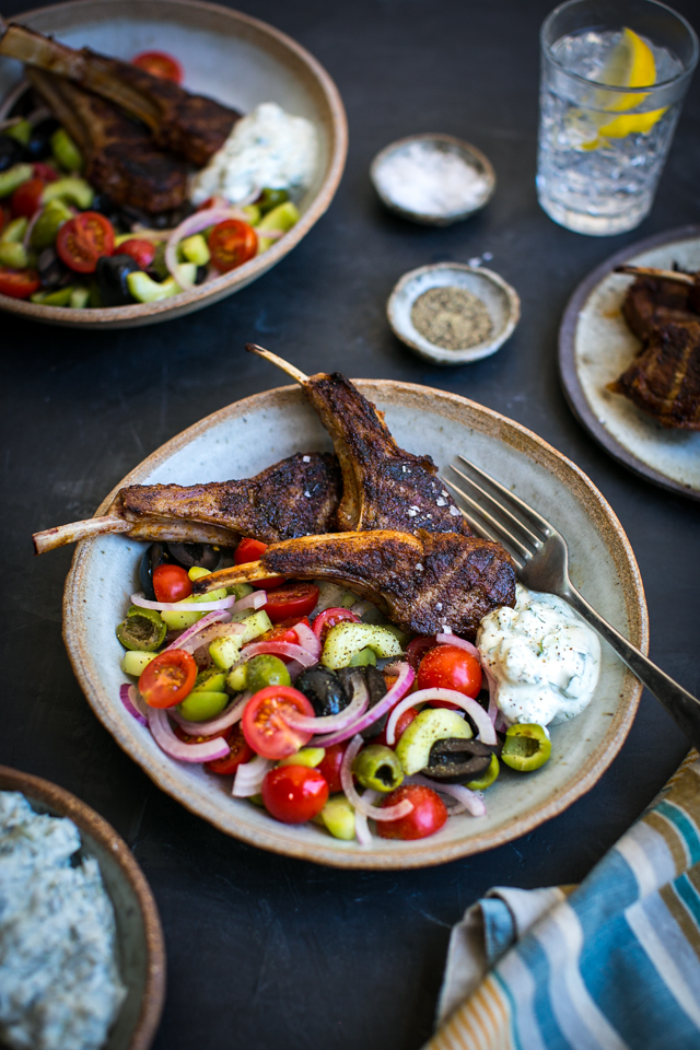 Spiced lamb chops with Tzatziki & Greek Salad | DonalSkehan.com, Quick and tasty summer dinner. 