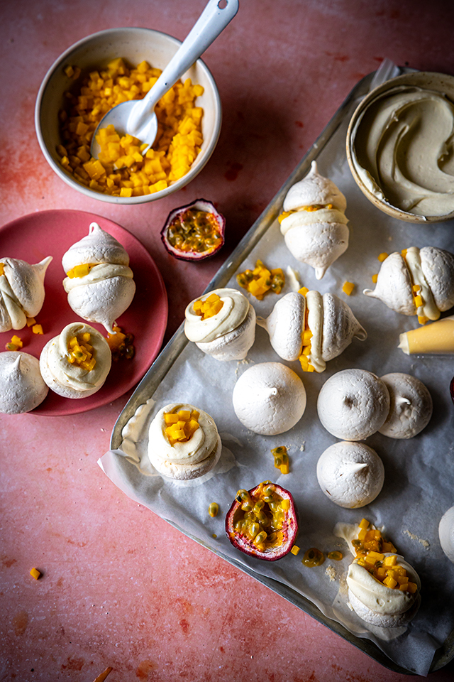 Mini Meringue Kisses Sandwiched with Mango & Passionfruit | DonalSkehan.com