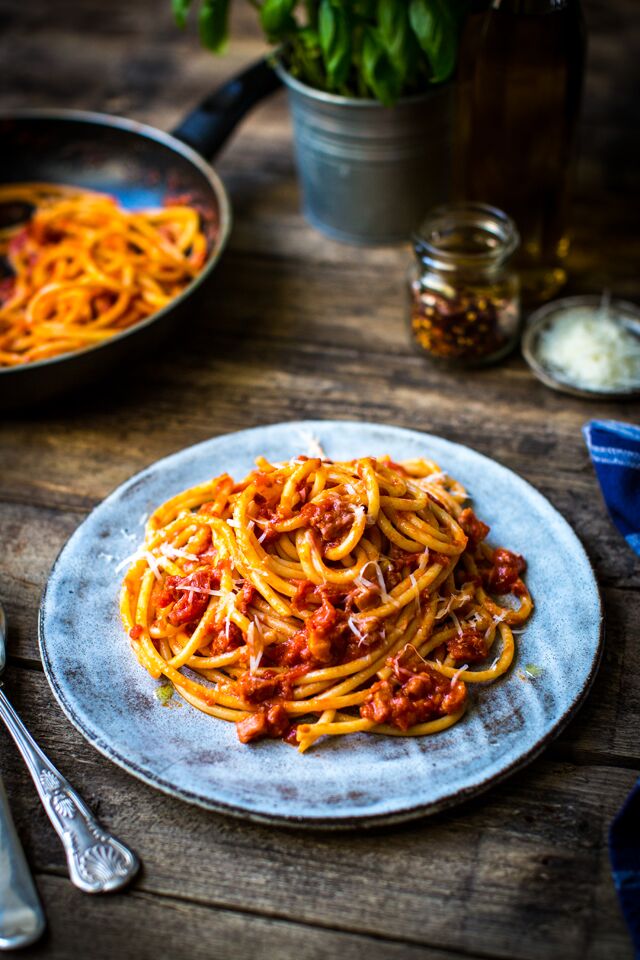 Spaghetti all’Arrabiata | DonalSkehan.com, This pasta recipe is a great one to have up your sleeve - it's made almost entirely from storecupboard ingredients, it's super-quick to make and yet still has a satisfying depth of flavour