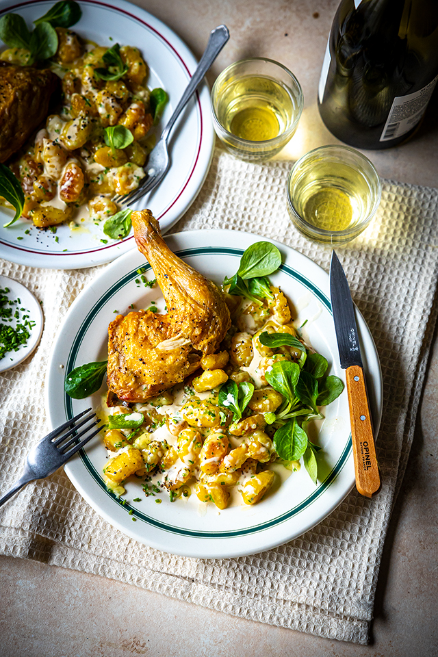 Roast Chicken with Herb Gnocchi and White Wine Sauce | DonalSkehan.com
