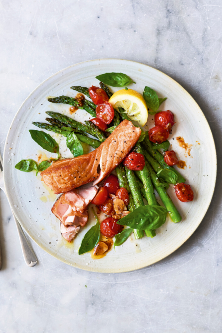 Crispy Salmon, Asparagus and Cherry Tomato Sauce | DonalSkehan.com
