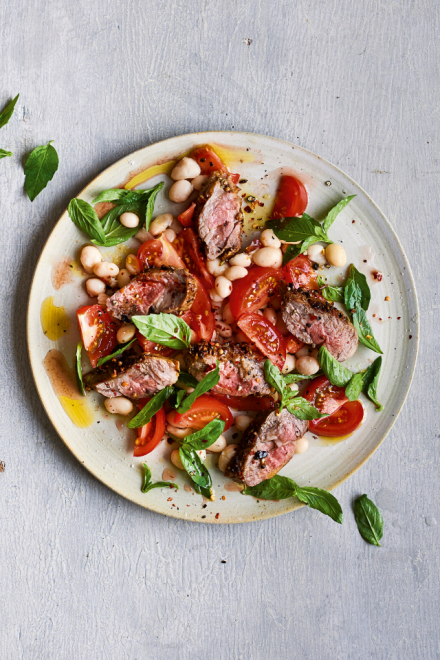 Spice-crusted Lamb with White Bean & Tomato Salad | DonalSkehan.com