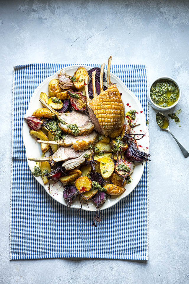 Spiced Rack of Lamb Dinner with Sticky Roast Beets, Salsa Verde & Roast Potatoes | DonalSkehan.com