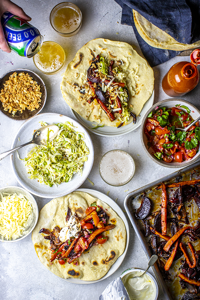 Roast Vegetable Fajitas with Homemade Tortillas, Fiery Salsa & Pickled Cabbage | DonalSkehan.com