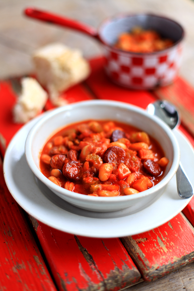 Tomato, Chorizo & Chickpea Soup | DonalSkehan.com, A filling soup with the warming hum of spice.